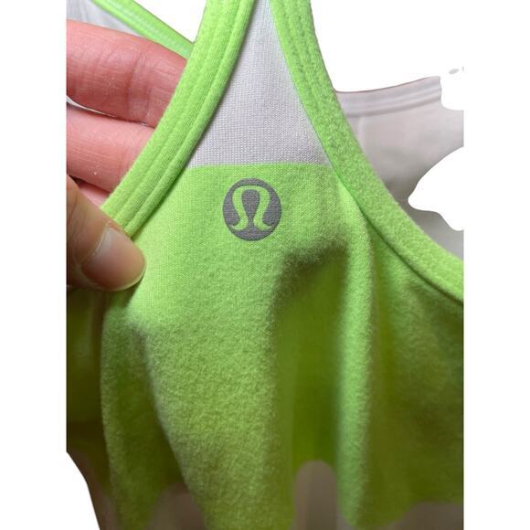 Lululemon Women 8 Power Y Tank Luon Light Bold Stripe Zippy Green‎ Neon Green - Picture 12 of 15